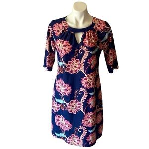 Aryeh Women’s Navy Blue Floral Paisley Knee Length Dress Size Large